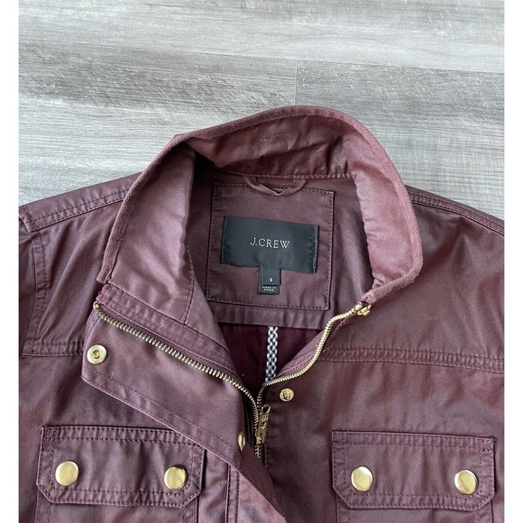 J.Crew Downtown Field Jacket Size S Burgundy Waxed Cotton Full Zip Gold … - Picture 3 of 5
